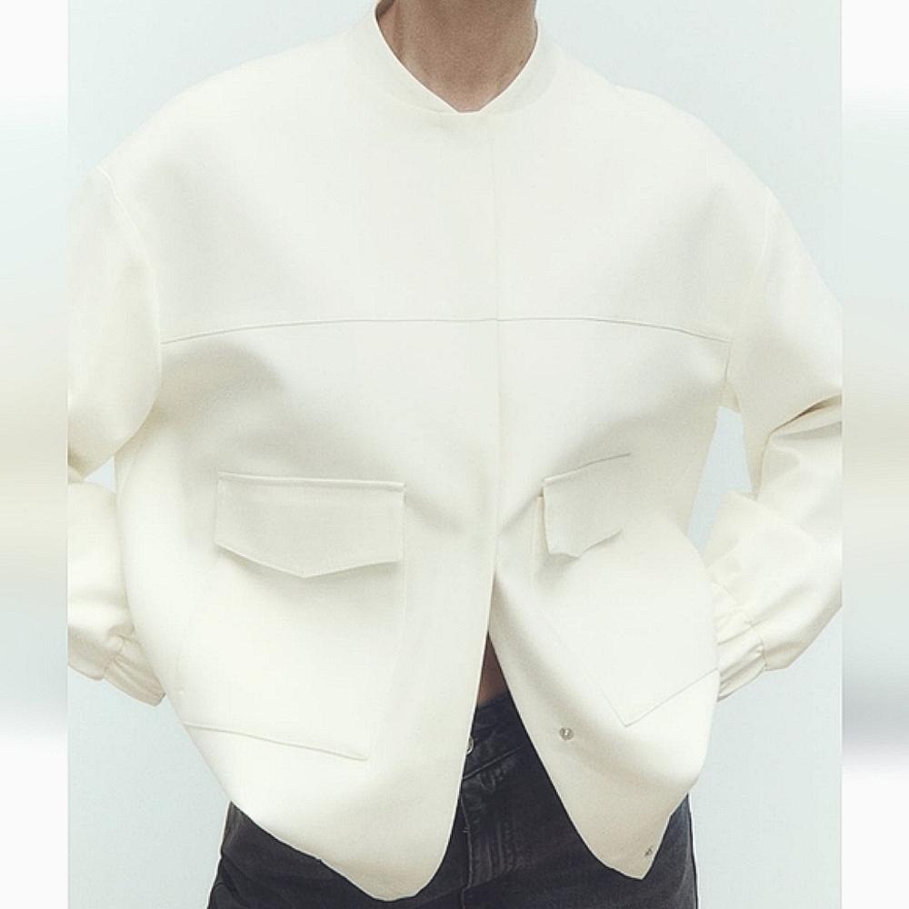 ZARA OVERSIZED LONG BOMBER WHITE SIZE XS L - Picture 15 of 16